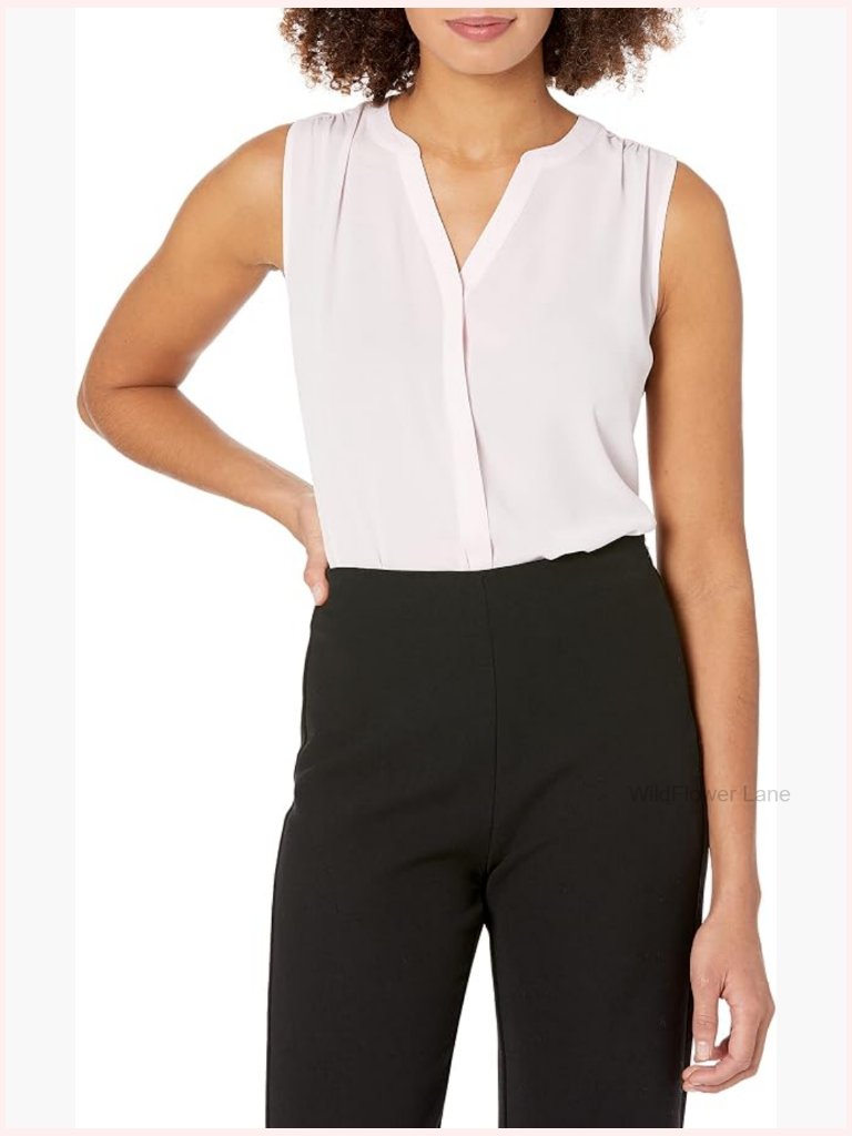 Sleeveless Pintuck Blouse With Mandarin Collar - Lightweight Top